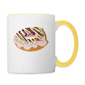 Donut Doughnut Lustiges Geschenk - Tasse zweifarbig - Weiß/Gelb - Rechts