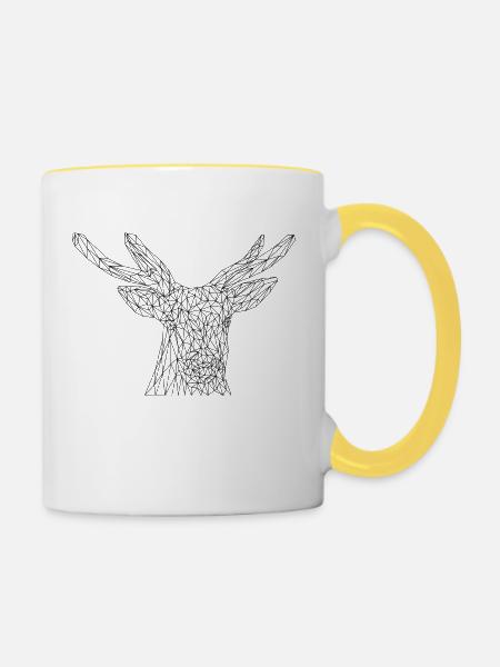 Reh #LowPoly - Tasse zweifarbig - Weiß/Gelb