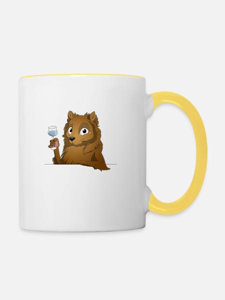 Trinkender oder treibender Spitz - Tasse zweifarbig - Weiß/Gelb
