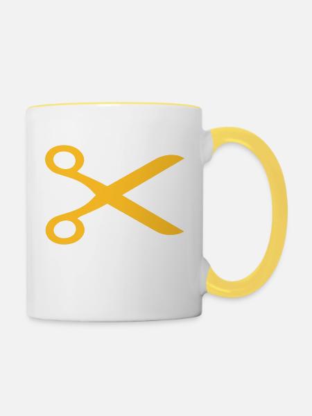 Friseur Schere - Tasse zweifarbig - Weiß/Gelb