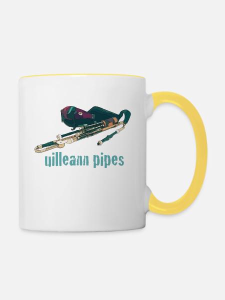 uilleann pipes - Tasse zweifarbig - Weiß/Gelb
