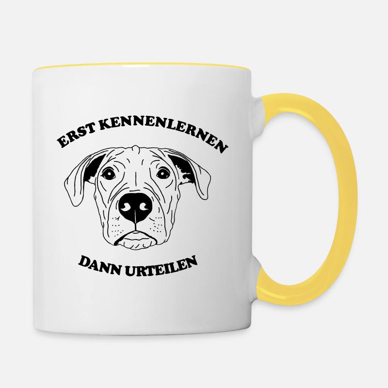 Erst kennenlernen dann urteilen - Tasse zweifarbig - Weiß/Gelb