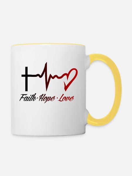 Glaube Hoffnung Liebe - Tasse zweifarbig - Weiß/Gelb