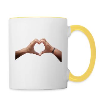 Le cœur des mains - Mug contrasté - blanc/jaune - Droite
