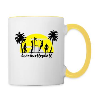 Volley-ball, Beach-volley, Beach Volleyball - Mug contrasté - blanc/jaune - Droite