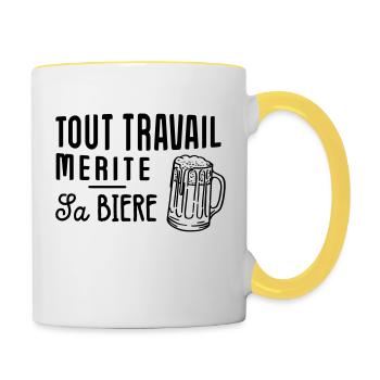 Tout travail mérite sa biere - Mug contrasté - blanc/jaune - Droite