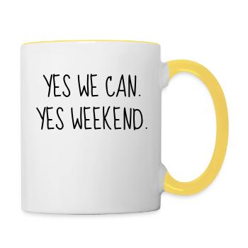 Citation / Philosophie / Pensée / Bonheur / Joie - Mug contrasté - blanc/jaune - Droite