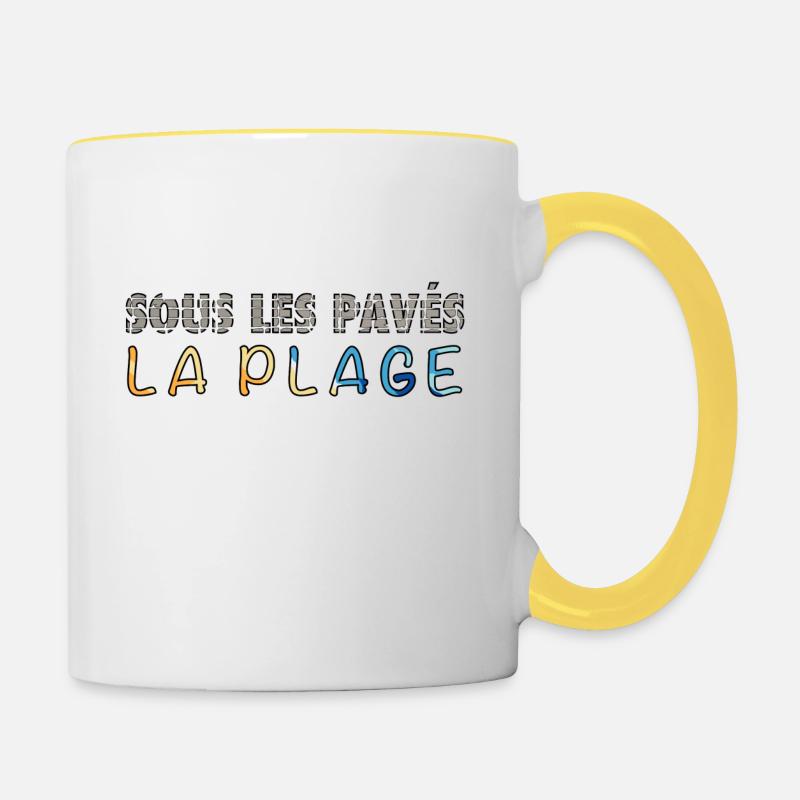 Under the paving stones, the beach - Contrasting Mug - white/yellow