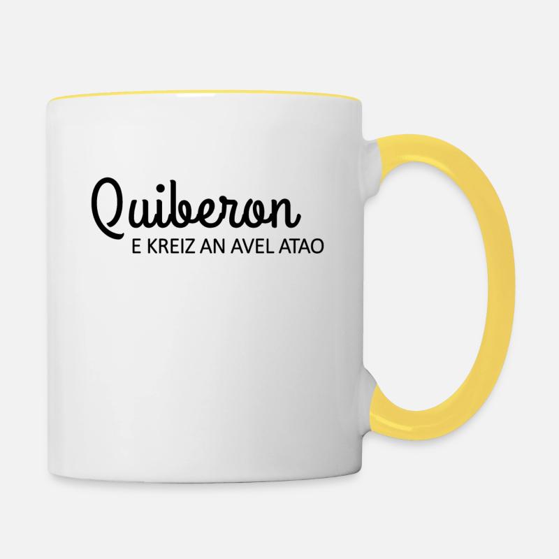 Bretagne - Quiberon e kreiz an avel atao - Mug contrasté - blanc/jaune