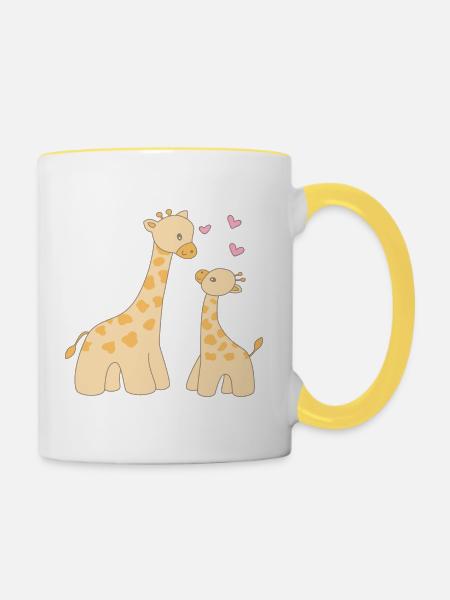 Giraffe mit Welpe - Tasse zweifarbig - Weiß/Gelb