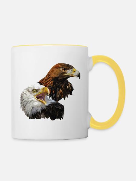 Weißkopfseeadler und Steinadler - Tasse zweifarbig - Weiß/Gelb