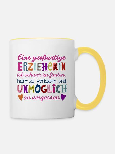 Eine großartige Erzieherin - Tasse zweifarbig - Weiß/Gelb