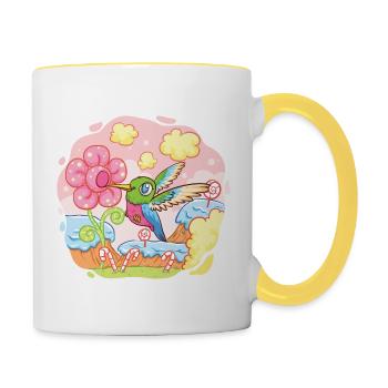 Sweet hummingbird visits candy country - Contrasting Mug - white/yellow - Right