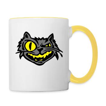 wütender Katzenkopf - Tasse zweifarbig - Weiß/Gelb - Rechts