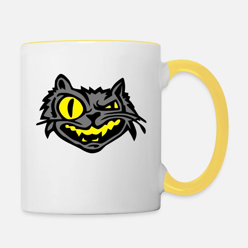 tête de chat en colère - Mug contrasté - blanc/jaune