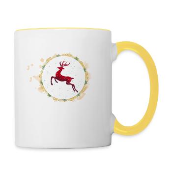 Weihnachtsrentier - Tasse zweifarbig - Weiß/Gelb - Rechts