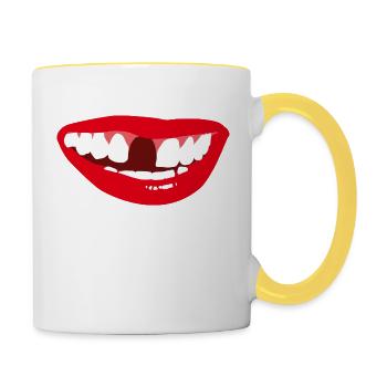 Laughter with tooth gap Funny design - Contrasting Mug - white/yellow - Right