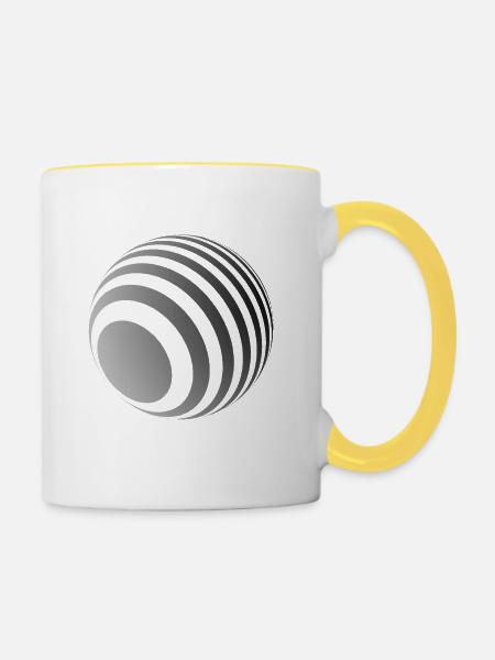 3D-Ball mit grauen Streifen - Tasse zweifarbig - Weiß/Gelb