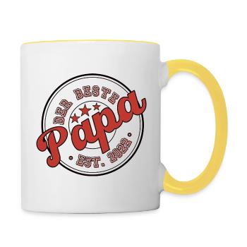Der Beste Papa 2022 - Tasse zweifarbig - Weiß/Gelb - Rechts