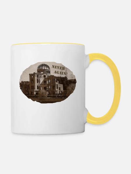 Hiroshima - Never again! - Tasse zweifarbig - Weiß/Gelb
