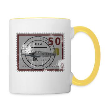 Historische Briefmarke der Luftfahrt, phantasie - Tasse zweifarbig - Weiß/Gelb - Rechts