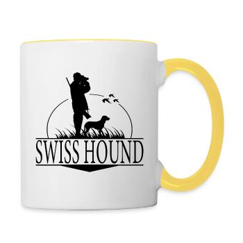 SWISS HOUND Jagdhunderasse Jäger Jagdhund Wilsigns - Tasse zweifarbig - Weiß/Gelb - Rechts