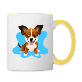 Papillon Cartoon Hund - Tasse zweifarbig - Weiß/Gelb - Rechts