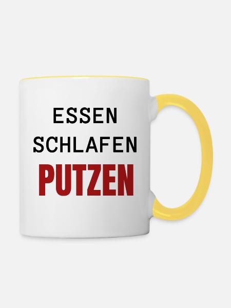 ESSEN SCHLAFEN PUTZEN - Tasse zweifarbig - Weiß/Gelb