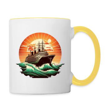 Kreuzfahrtschiff Retro Vintage Farbe 2 - Tasse zweifarbig - Weiß/Gelb - Rechts
