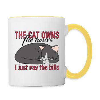 Chat mignon gris et blanc - Mug contrasté - blanc/jaune - Droite