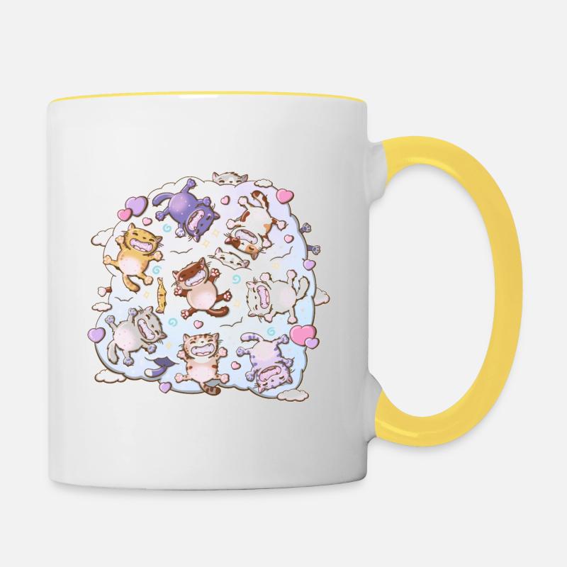 Chats mignons dans le style kawaii - Mug contrasté - blanc/jaune