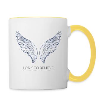 Né pour croire la marchandise - Mug contrasté - blanc/jaune - Droite