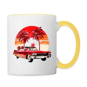 Auto im Sonnenuntergang - Tasse zweifarbig - Weiß/Gelb - Rechts