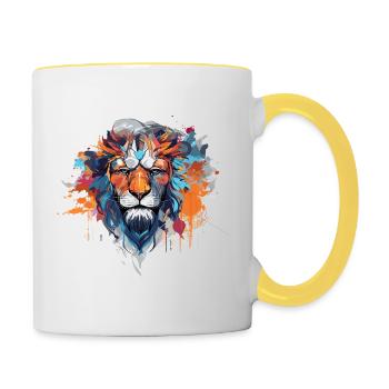 colorful Art: Lion - Tasse zweifarbig - Weiß/Gelb - Rechts