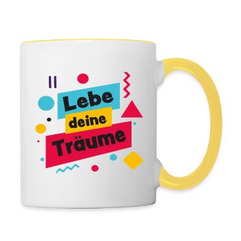 Lebe deine Träume - bunt und lebensfroh - Tasse zweifarbig - Weiß/Gelb - Rechts