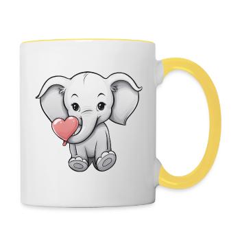 Elefant mit Herz - Tasse zweifarbig - Weiß/Gelb - Rechts