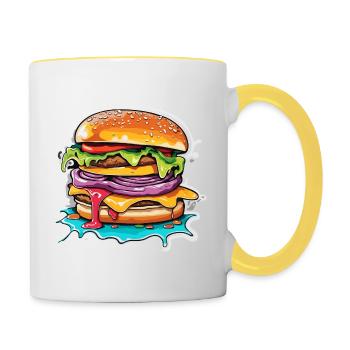 Burgers / Fast Food / Food / Buns / Beef - Contrasting Mug - white/yellow - Right