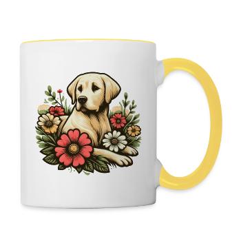 Blonde Labrador Retriever Cottage Core fleurs - Mug contrasté - blanc/jaune - Droite