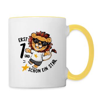 1. Geburtstag Geschenkidee 1 Jahr alt - Tasse zweifarbig - Weiß/Gelb - Rechts