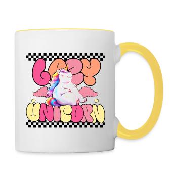 Lazy Unicorn - Lustiges Einhorn im Retro Design - Tasse zweifarbig - Weiß/Gelb - Rechts