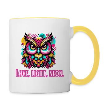 Liebe, Licht, Neon Eule - Tasse zweifarbig - Weiß/Gelb - Rechts