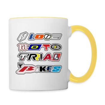 I LOVE MOTO TRIAL BIKES multi-Logo Puzzle Edition - Tasse zweifarbig - Weiß/Gelb - Rechts