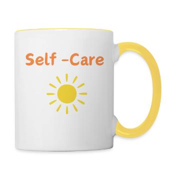Sei du selbst, Self-Care, Sonnenschein für DICH - Tasse zweifarbig - Weiß/Gelb - Rechts