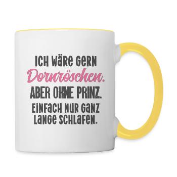 Dornröschen Prinz Märchen Spruch lustig fun - Tasse zweifarbig - Weiß/Gelb - Rechts