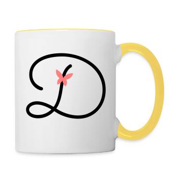 Lettre D Papillon Lettre - Mug contrasté - blanc/jaune - Droite