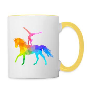 Voltigieren Akrobatik Reitsport Reiten Pferd bunt - Tasse zweifarbig - Weiß/Gelb - Rechts