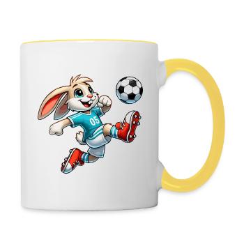 Rabbit playing football - Contrasting Mug - white/yellow - Right