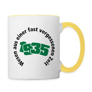 Geboren Jahrgang 1935 Wesen aus einer anderen Zeit - Tasse zweifarbig - Weiß/Gelb - Rechts