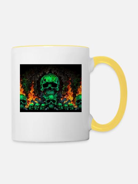 Flaming Skulls - Tasse zweifarbig - Weiß/Gelb