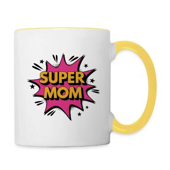 Super Mom – Conception de puissance de style bande dessinée - Mug contrasté - blanc/jaune - Droite